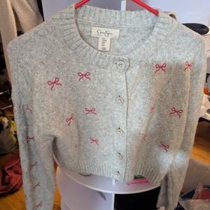 Jessica Simpson Gray Cardigan with Pink Bow Details